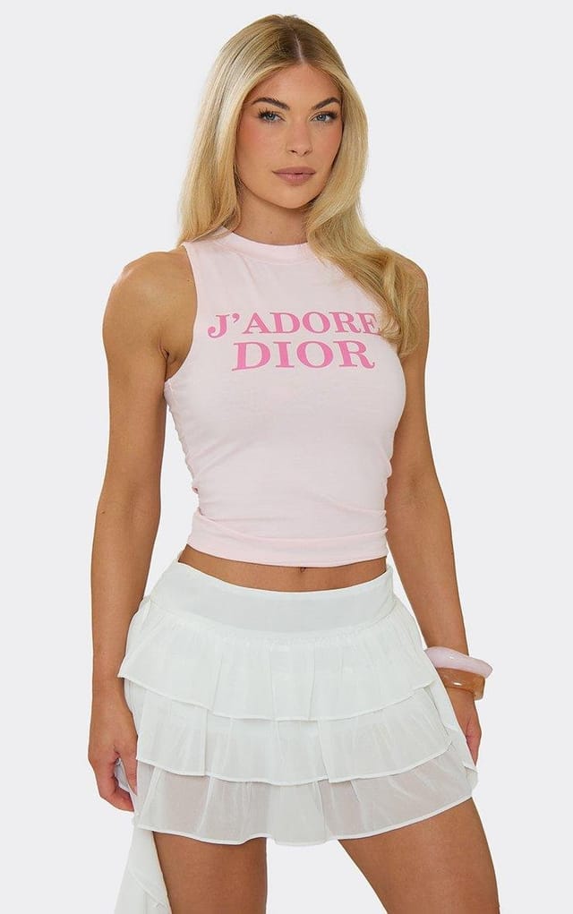 EGO Racer Neck Slogan Print Detail Vest Top In Baby Pink, Women's Size UK 6 - 2