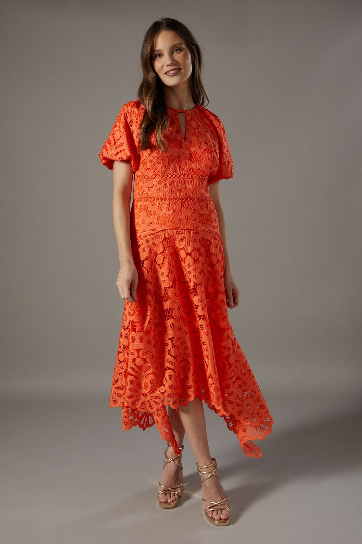 Coast Coast Women's Lace Detail High Low Midi Dress in Orange - 2