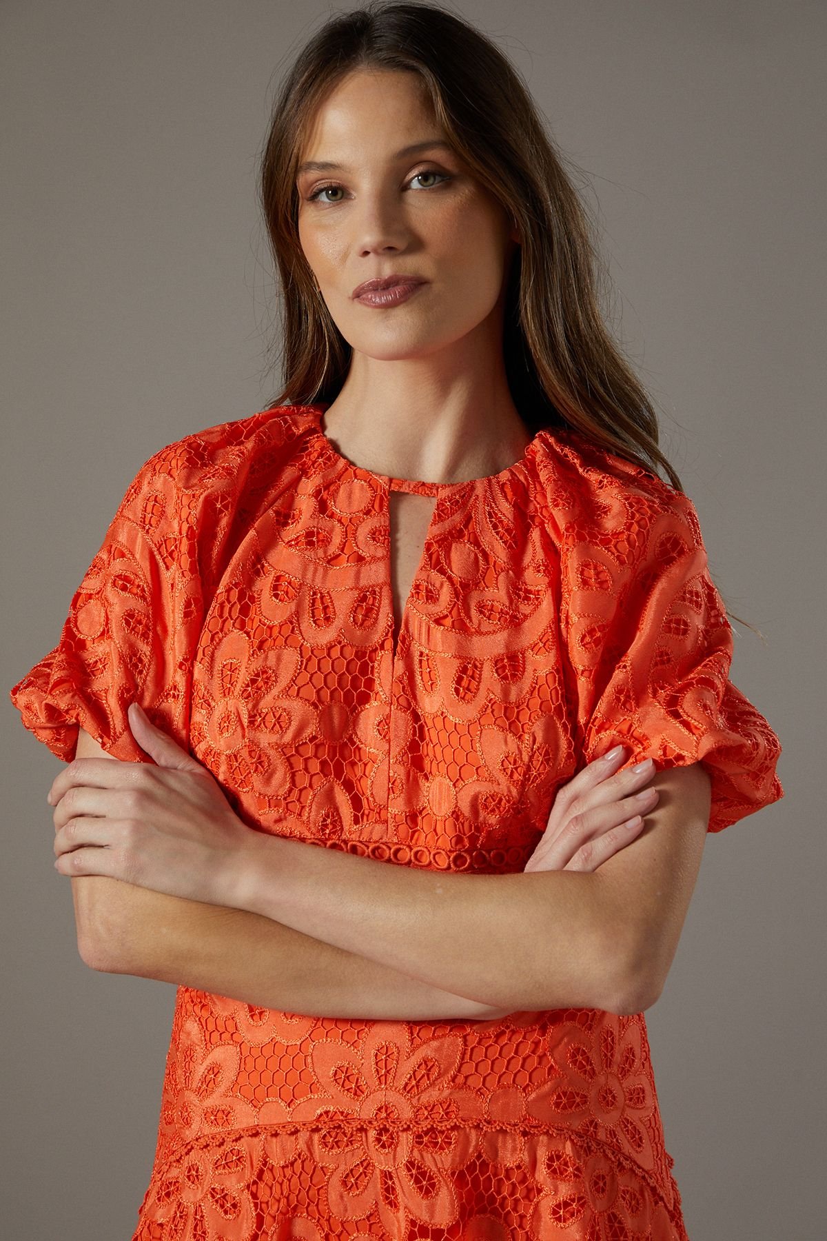 Coast Coast Women's Lace Detail High Low Midi Dress in Orange - 4