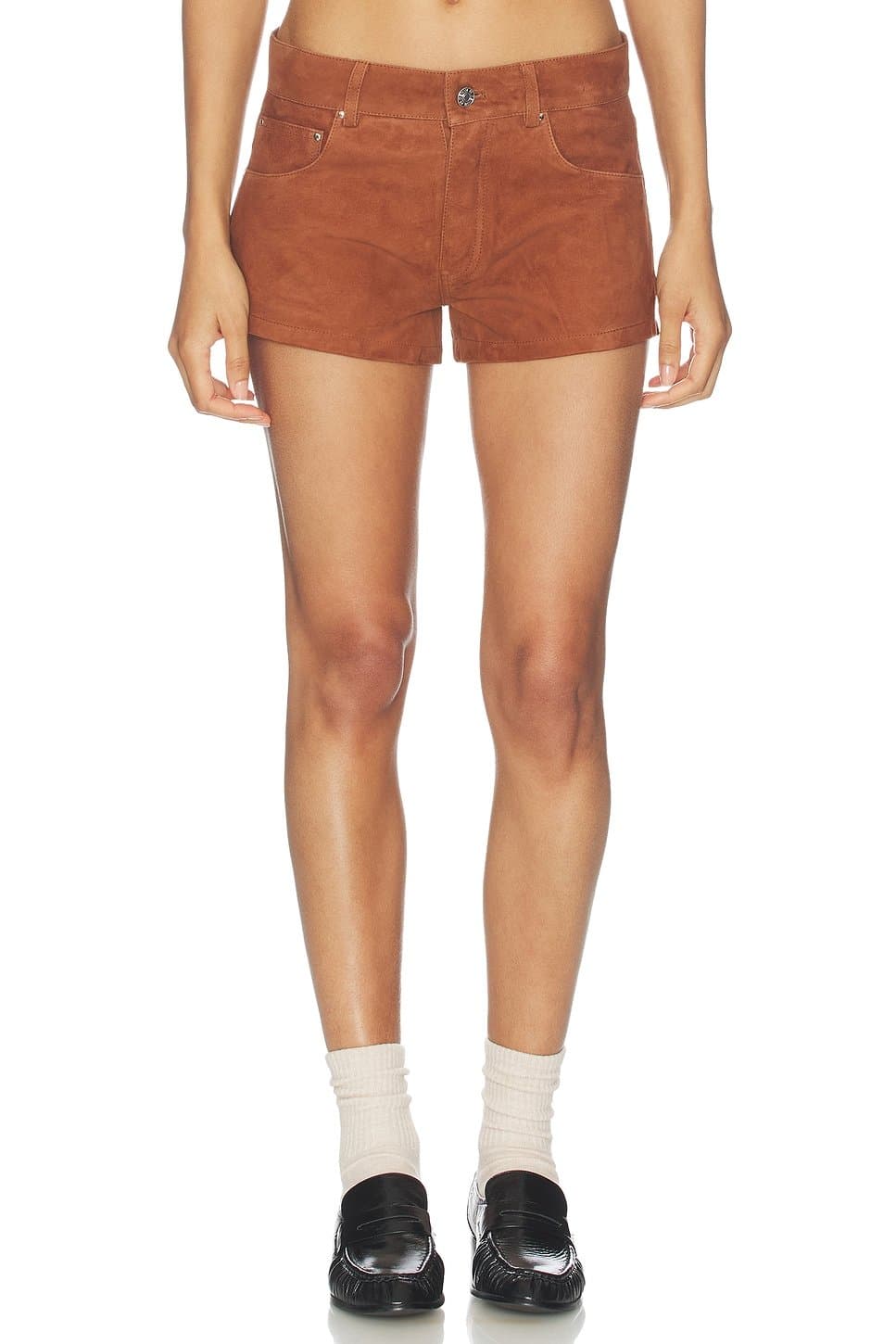 revolve Revolve Cognac Suede Low Rise Shorts