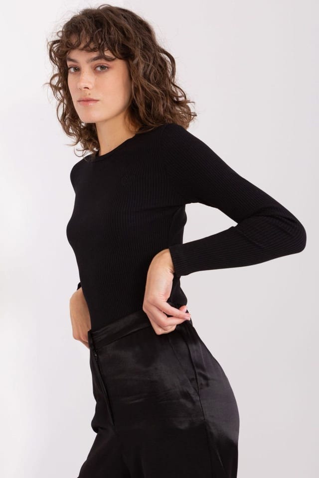 Love Lace Love Lace Women's Everyday Striped Cotton Fitted Blouse in Black - 2