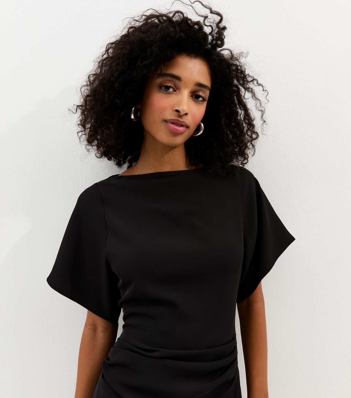 New Look Women's Black Ruched Waist Short Sleeve Midi Dress New Look - 2