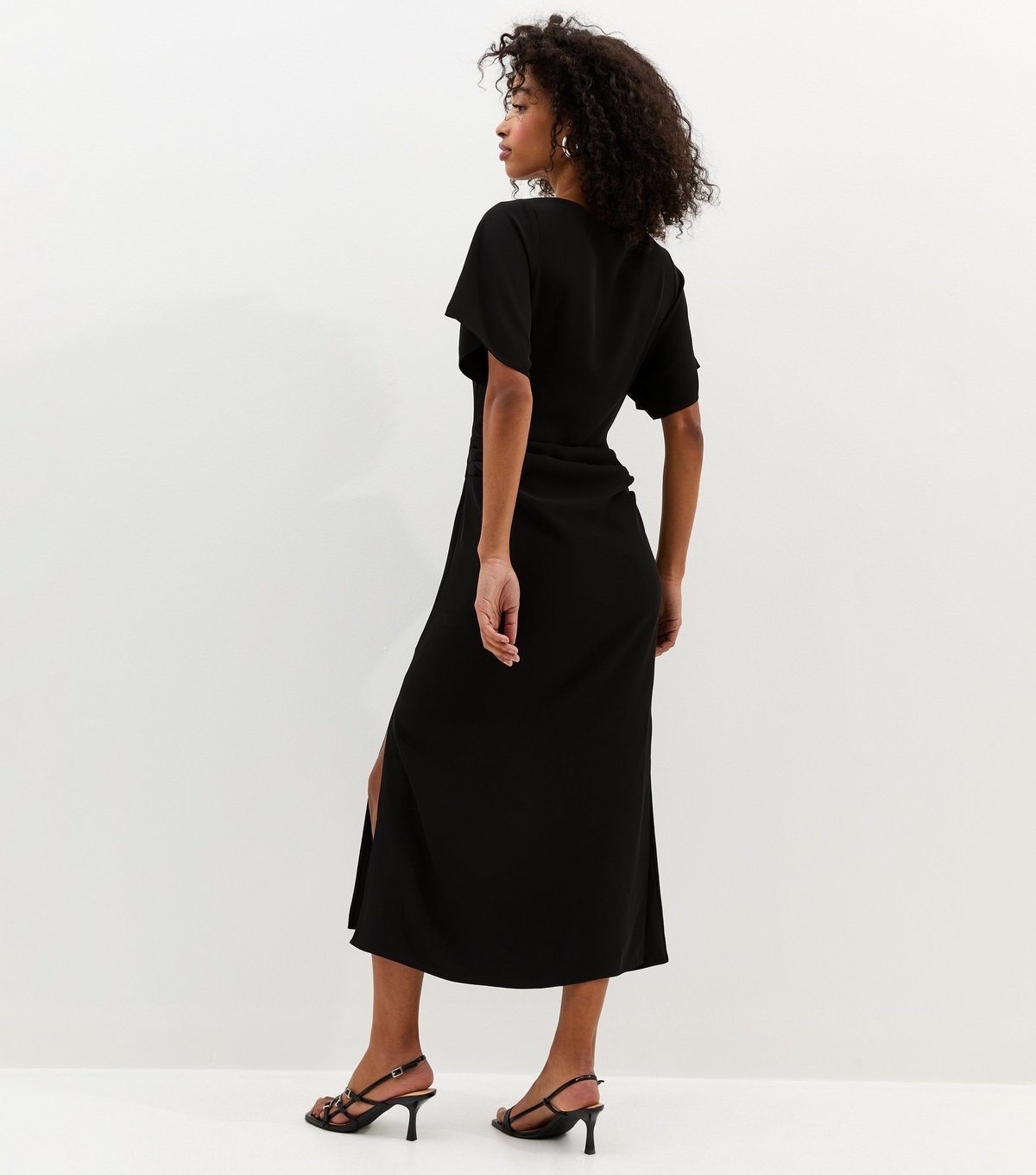 New Look Women's Black Ruched Waist Short Sleeve Midi Dress New Look - 4