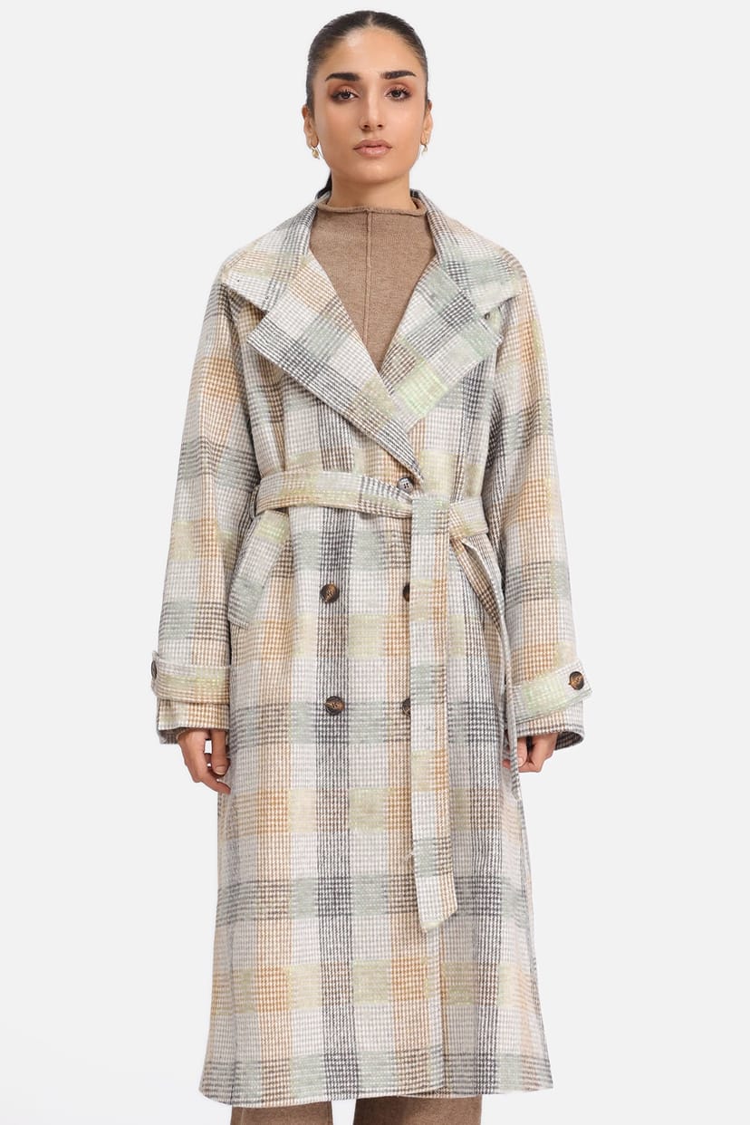 Urban Studio Urban Studio Women's Elegant Double Breasted Wool-Blend Belted Checked Coat - 1