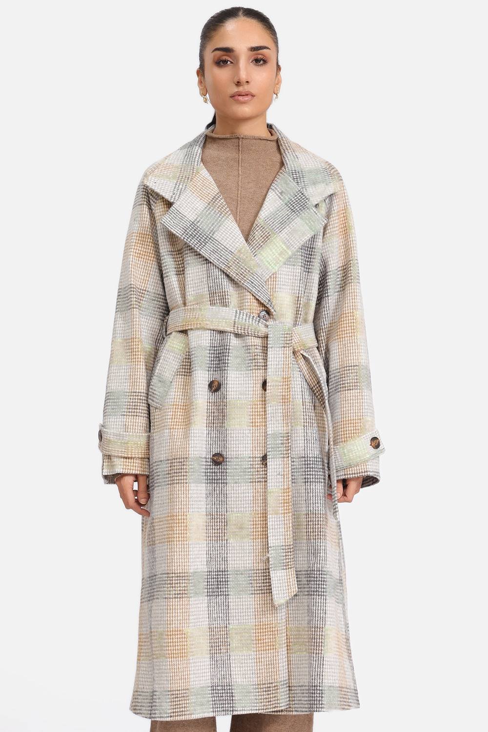Urban Studio Urban Studio Women's Elegant Double Breasted Wool-Blend Belted Checked Coat - 2