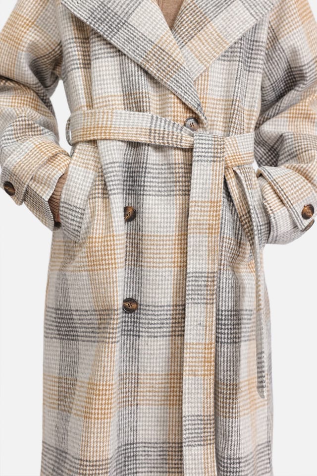 Urban Studio Urban Studio Women's Elegant Double Breasted Wool-Blend Belted Checked Coat - 2
