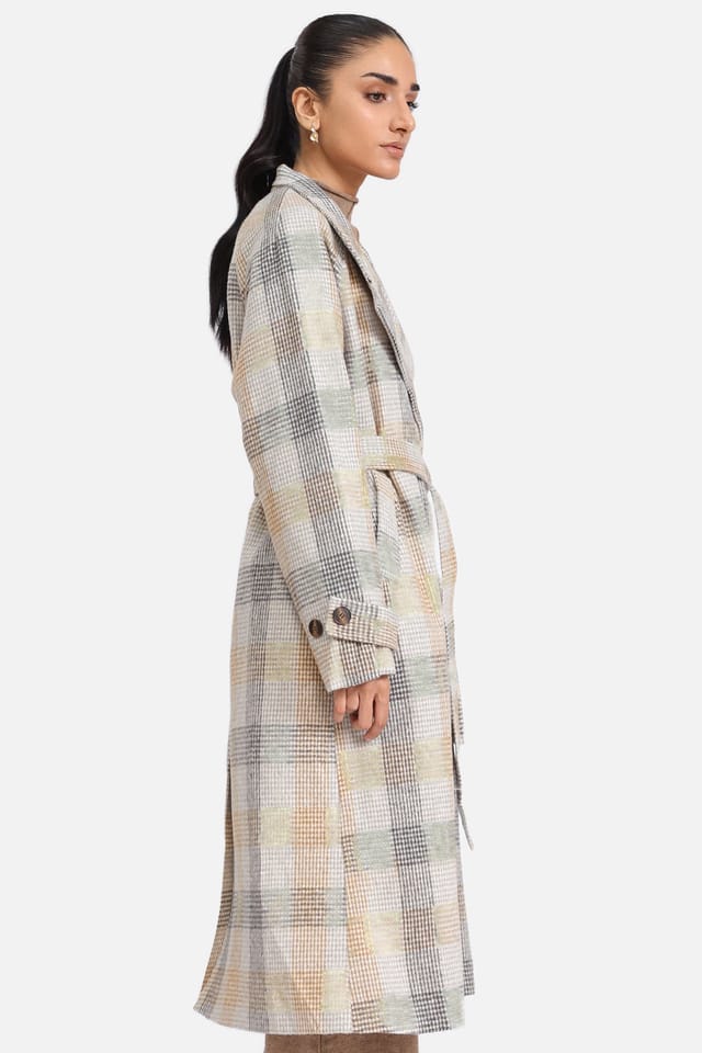 Urban Studio Urban Studio Women's Elegant Double Breasted Wool-Blend Belted Checked Coat - 3