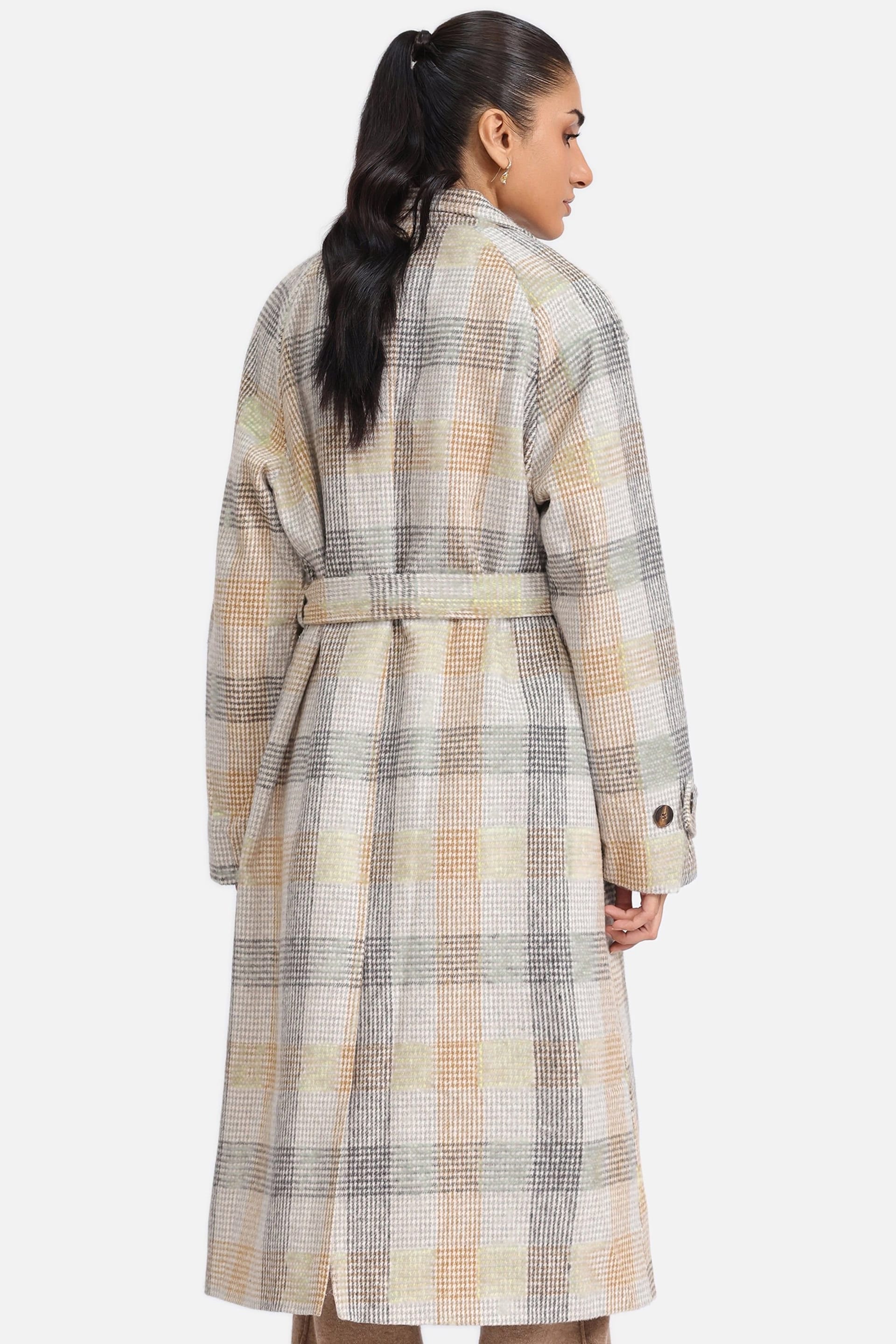 Urban Studio Urban Studio Women's Elegant Double Breasted Wool-Blend Belted Checked Coat - 4