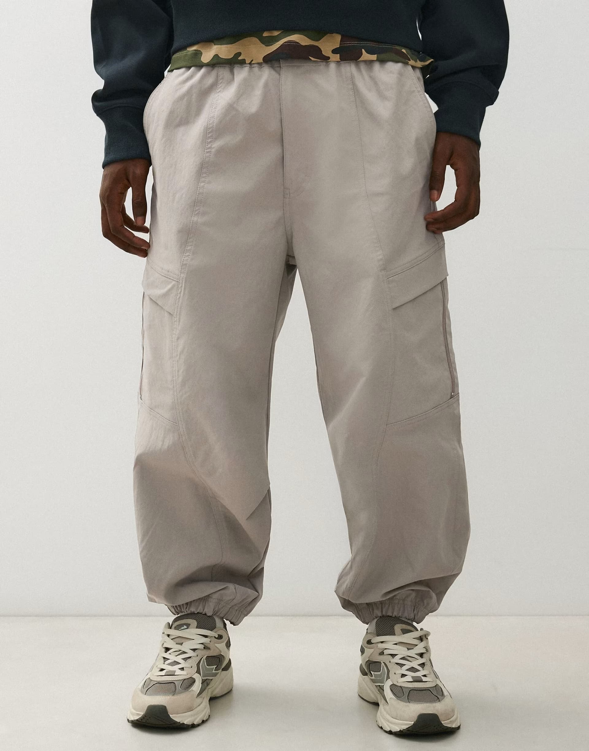 ASOS Bershka Technical cargo straight trousers in light grey