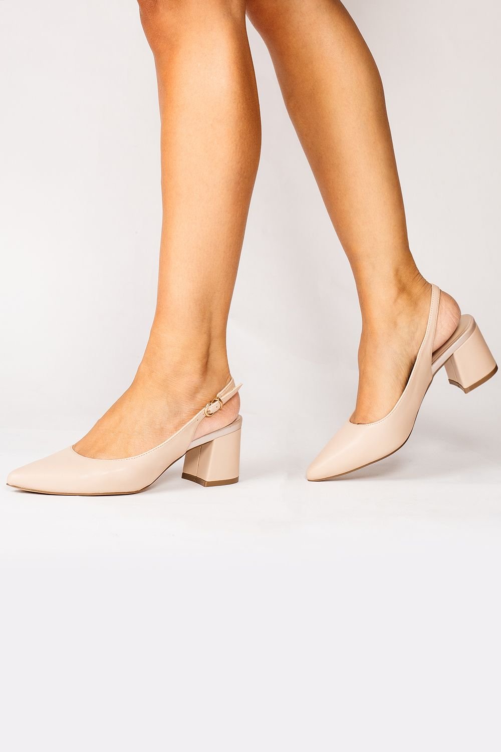 Paradox London Paradox London Women's 'Isadora' Block Heel Slingback Court Shoes in Nude - 4