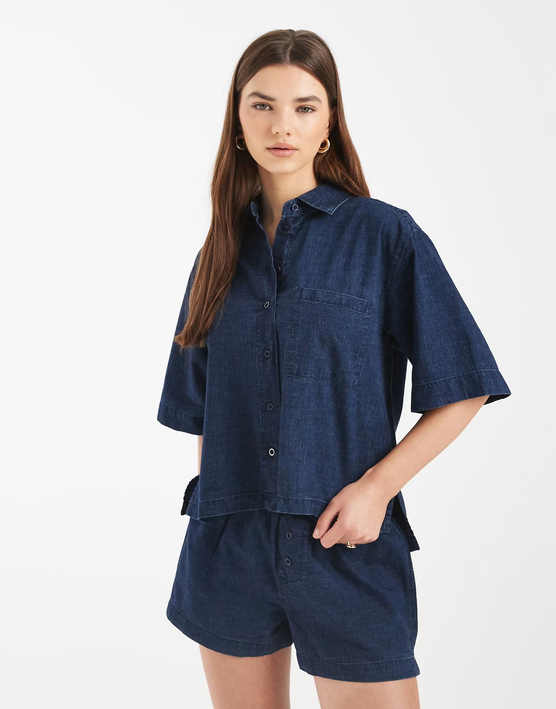ASOS ASOS DESIGN denim boxy shirt co-ord in inky wash