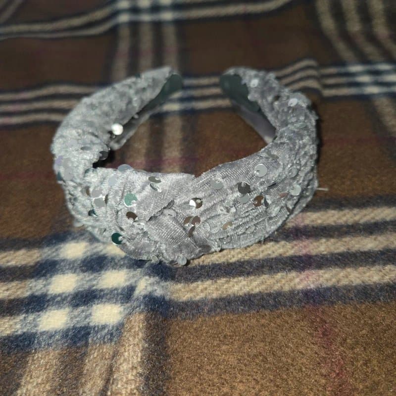 Claires Grey Knotted Top Sequin Headband In Velvet Fabric