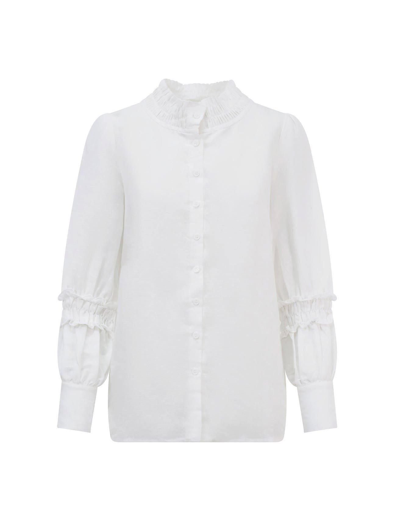 BALOU BALOU Women's Shirring Detailed Oversized Linen Shirt in White - 3