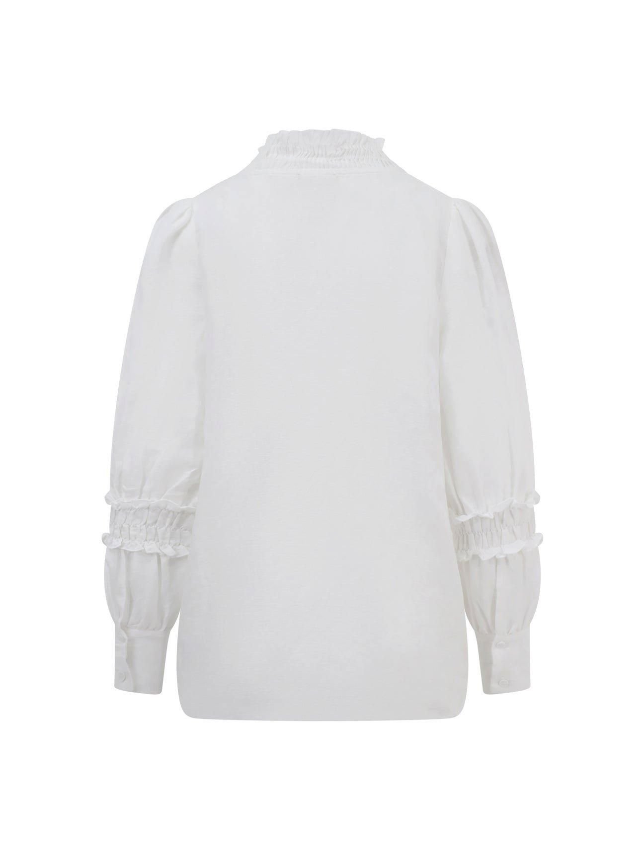 BALOU BALOU Women's Shirring Detailed Oversized Linen Shirt in White - 4