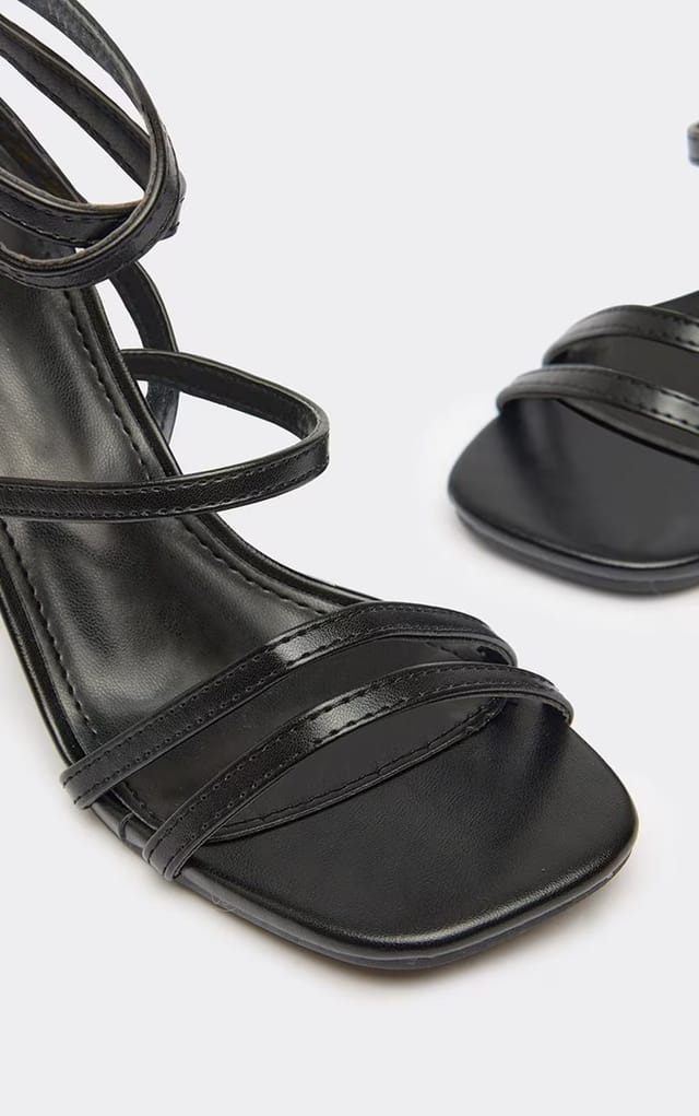 EGO Violeta Strappy Detail Heel In Black Faux Leather., Women's Size UK 3 - 2