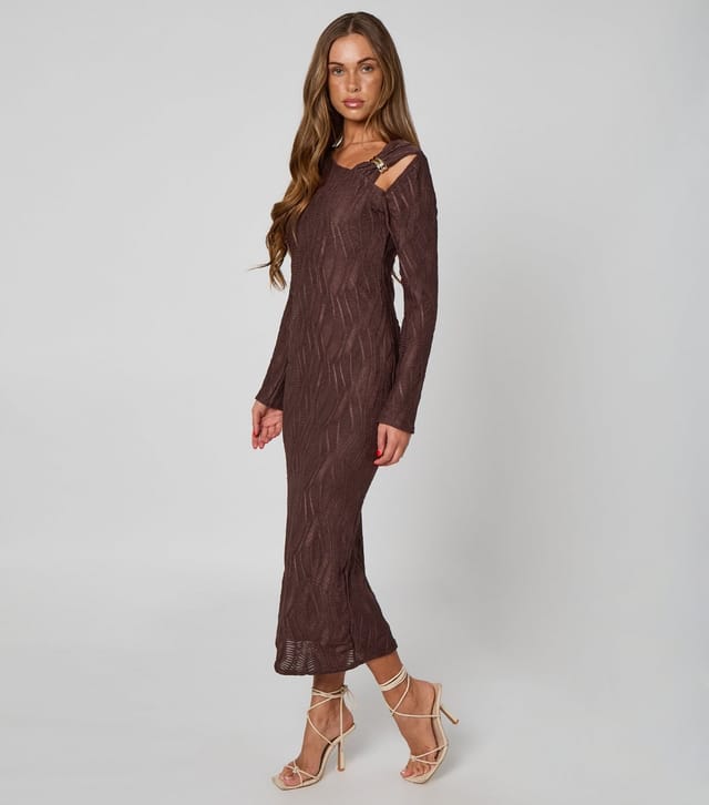Urban Bliss Women's Brown Textured Cut Out Midi Dress Urban Bliss New Look - 2