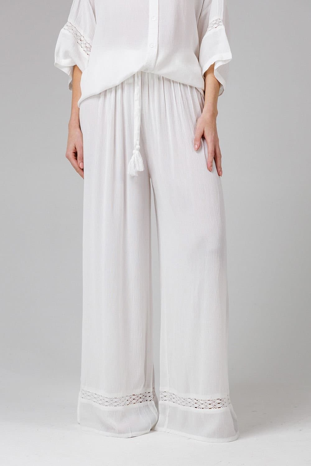 French Connection French Connection White Crinkle Trim Wide Leg Trousers