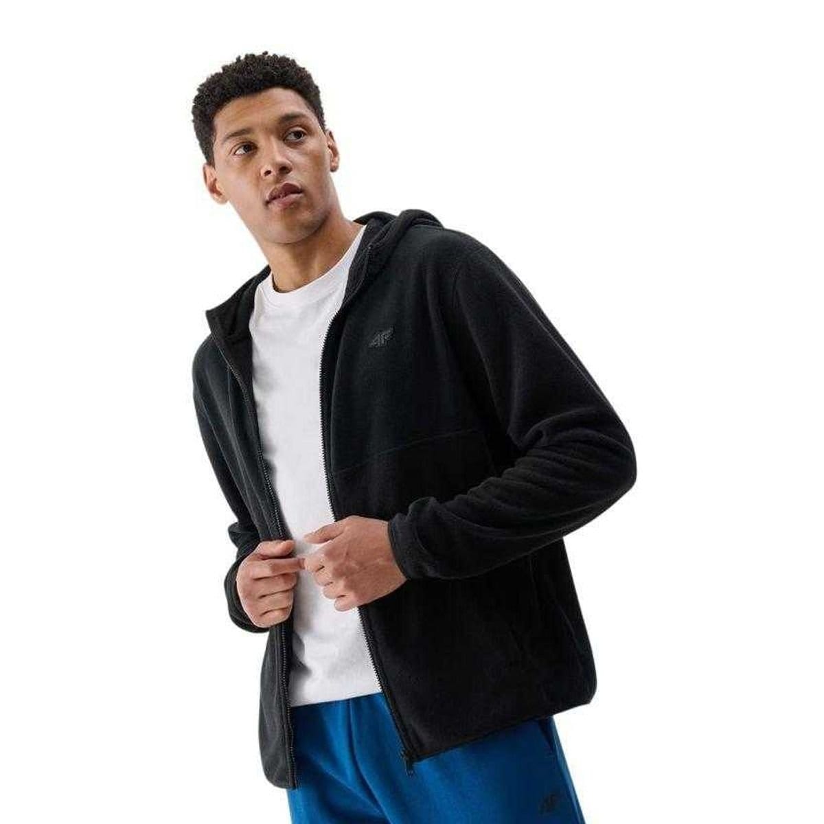 4F 4F Men's M317 Fleece Regular Full Zip Hoodie in Black - 4