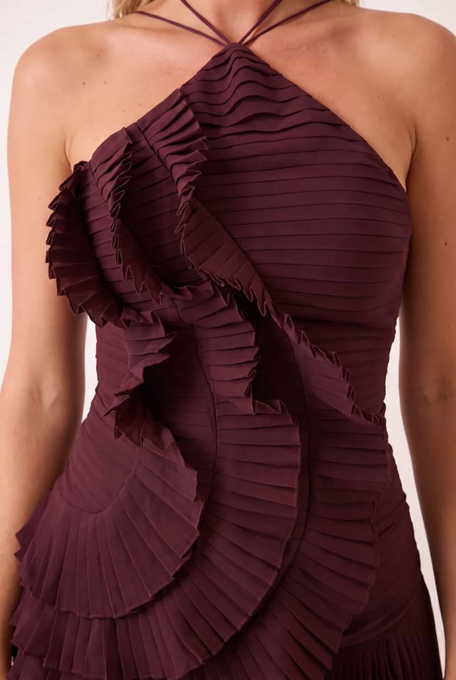 Style Cheat Style Cheat Women's Pleated halter tie dress in Mulberry in Purple - 2