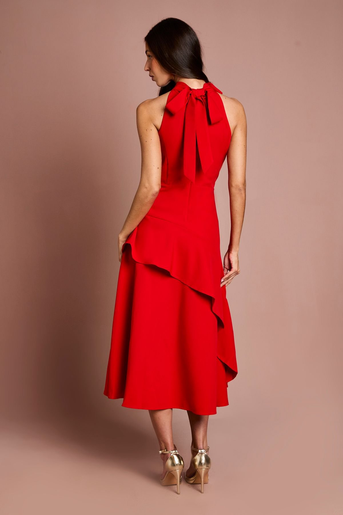 Coast Coast Women's High Neck Corsage Detail Midi Dress in Flame Red - 3