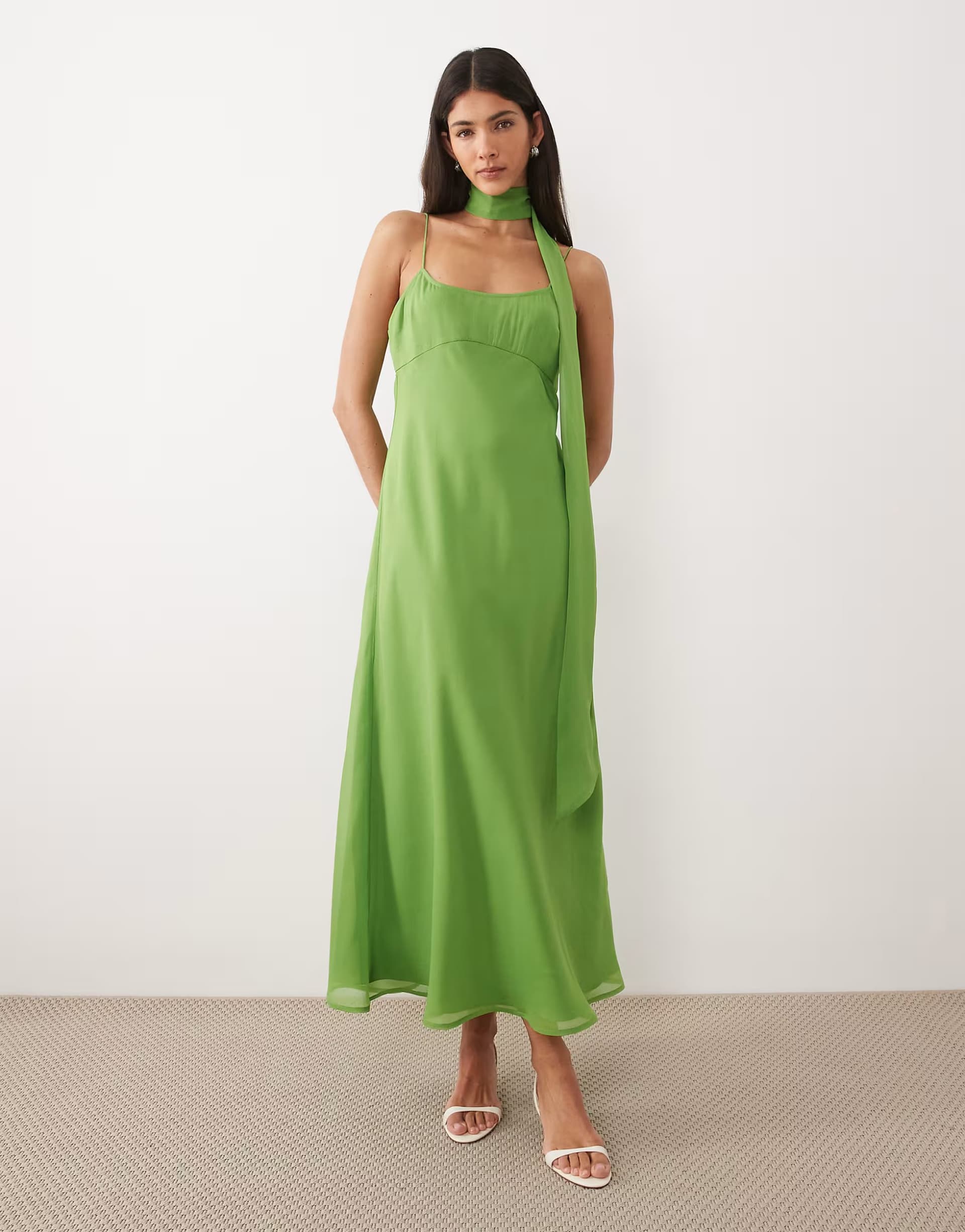 ASOS ASOS DESIGN slip midi dress with scarf in green