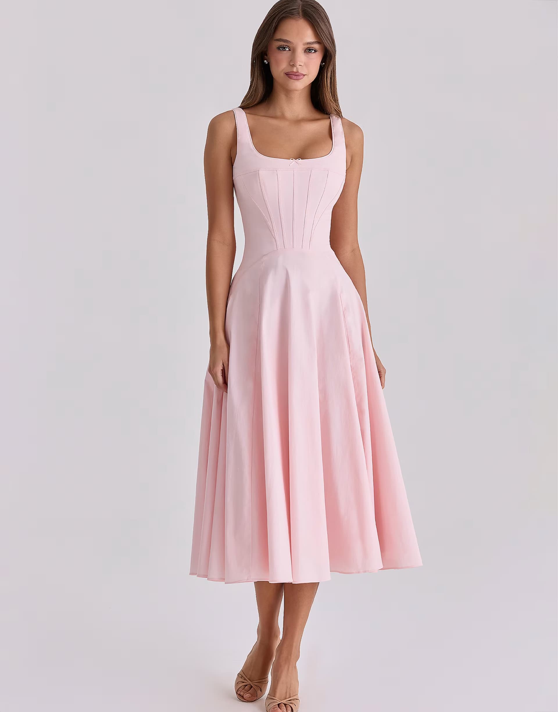 ASOS House of CB Jaime pink cotton lace up midi sundress in pink