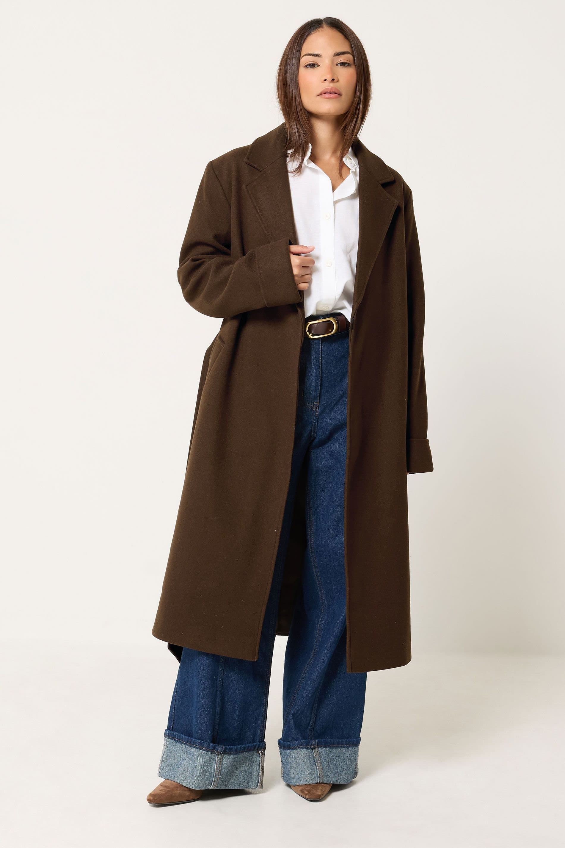 PixieGirl PixieGirl Women's Petite Wrap Belt Coat in Brown