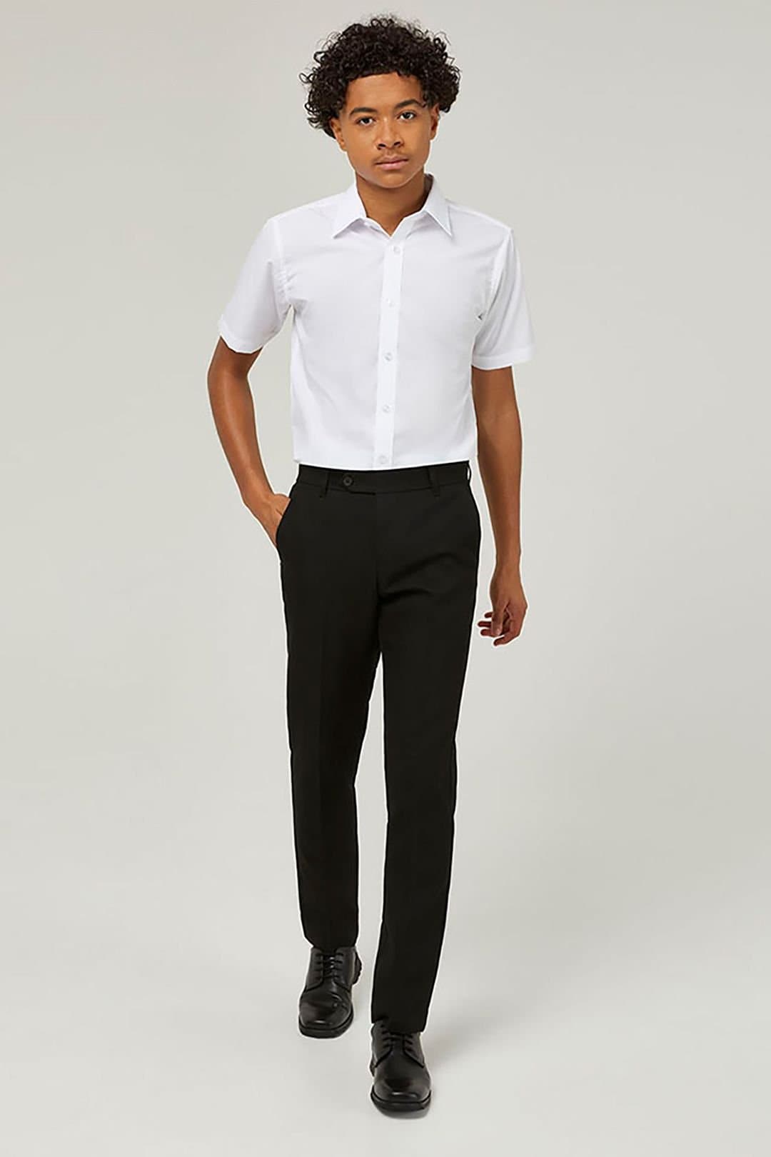 TRUTEX TRUTEX Men's 2 Pack Short Sleeve Slim Fit Non-Iron Boys' School Shirts in White