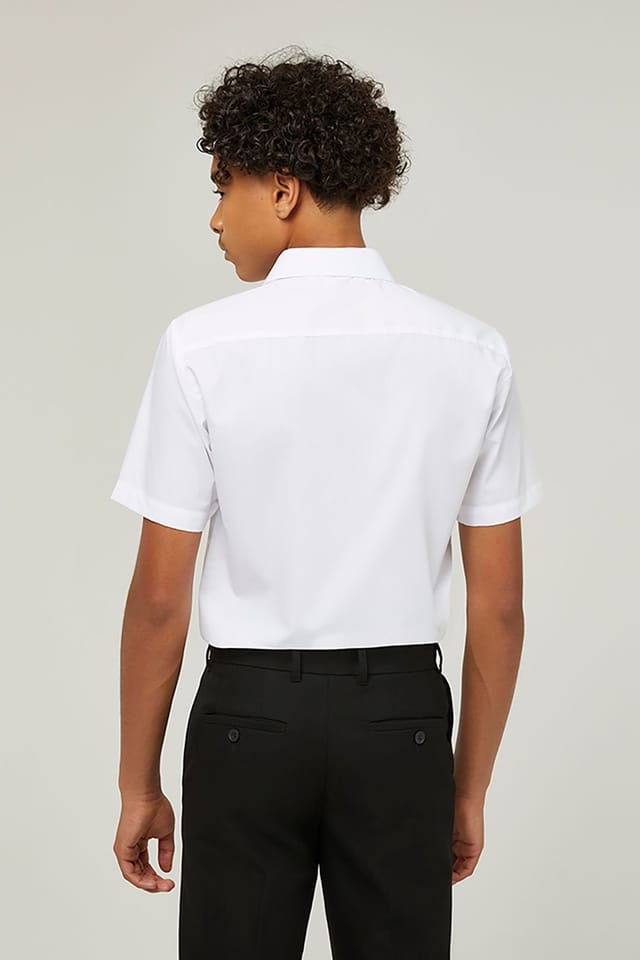 TRUTEX TRUTEX Men's 2 Pack Short Sleeve Slim Fit Non-Iron Boys' School Shirts in White - 2