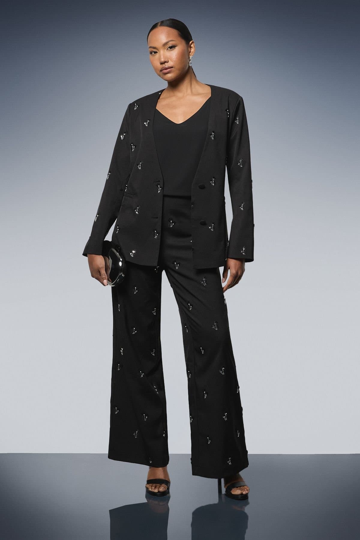 Principles Principles Women's Embroidered Embellished Trousers in Black