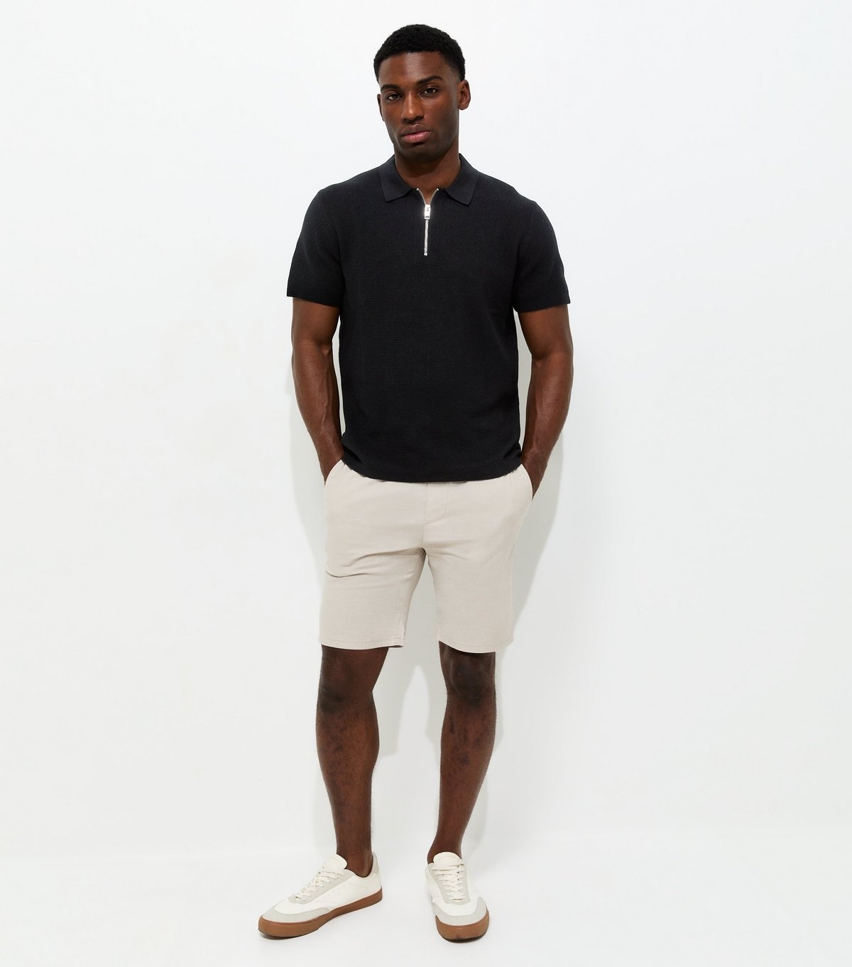 jack & jones Men's Black Regular Knit Quarter Zip Polo Shirt Jack & Jones New Look - 2