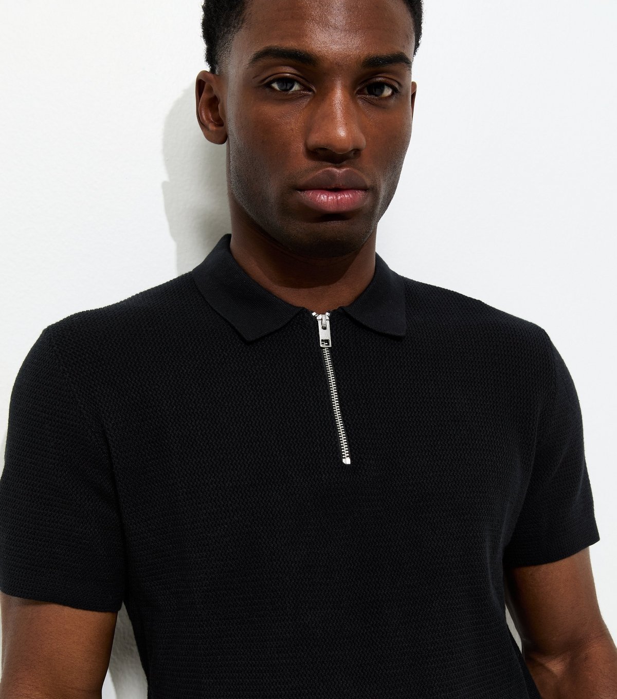 jack & jones Men's Black Regular Knit Quarter Zip Polo Shirt Jack & Jones New Look - 3