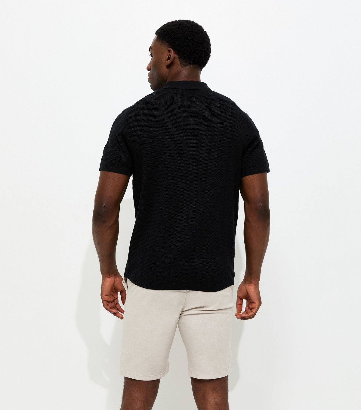 jack & jones Men's Black Regular Knit Quarter Zip Polo Shirt Jack & Jones New Look - 4