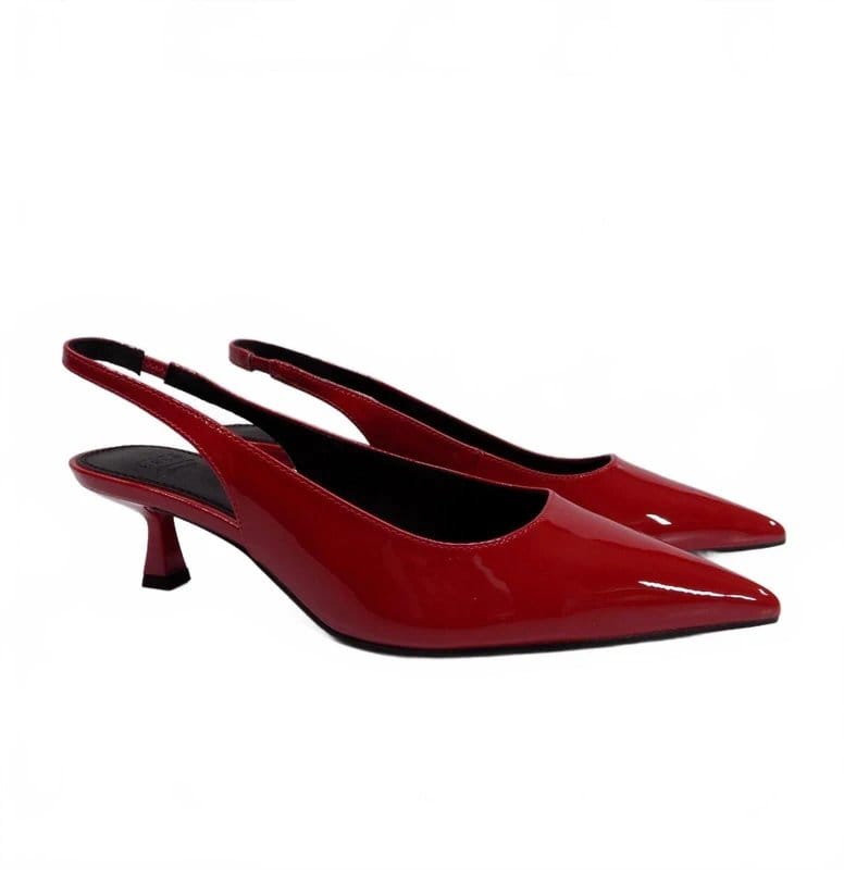ASOS Red Kitten Heel Shoes Wide Fit UK 4 Pointed Toe Slingback ASOS Bridal Wedding - 1