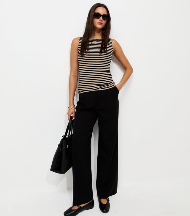 New Look Women's Brown Cotton Rich Striped Slash Neck Top New Look - 2