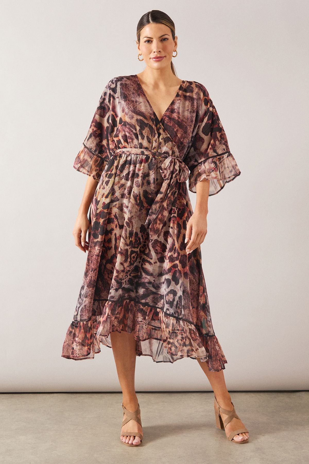 Wallis Wallis Women's Leopard Drop Hem Frill Midi Dress in Black - 2