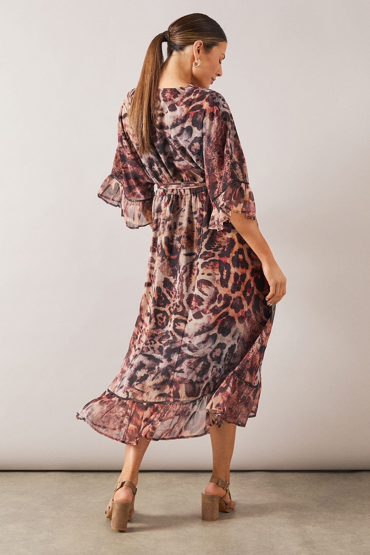 Wallis Wallis Women's Leopard Drop Hem Frill Midi Dress in Black - 4