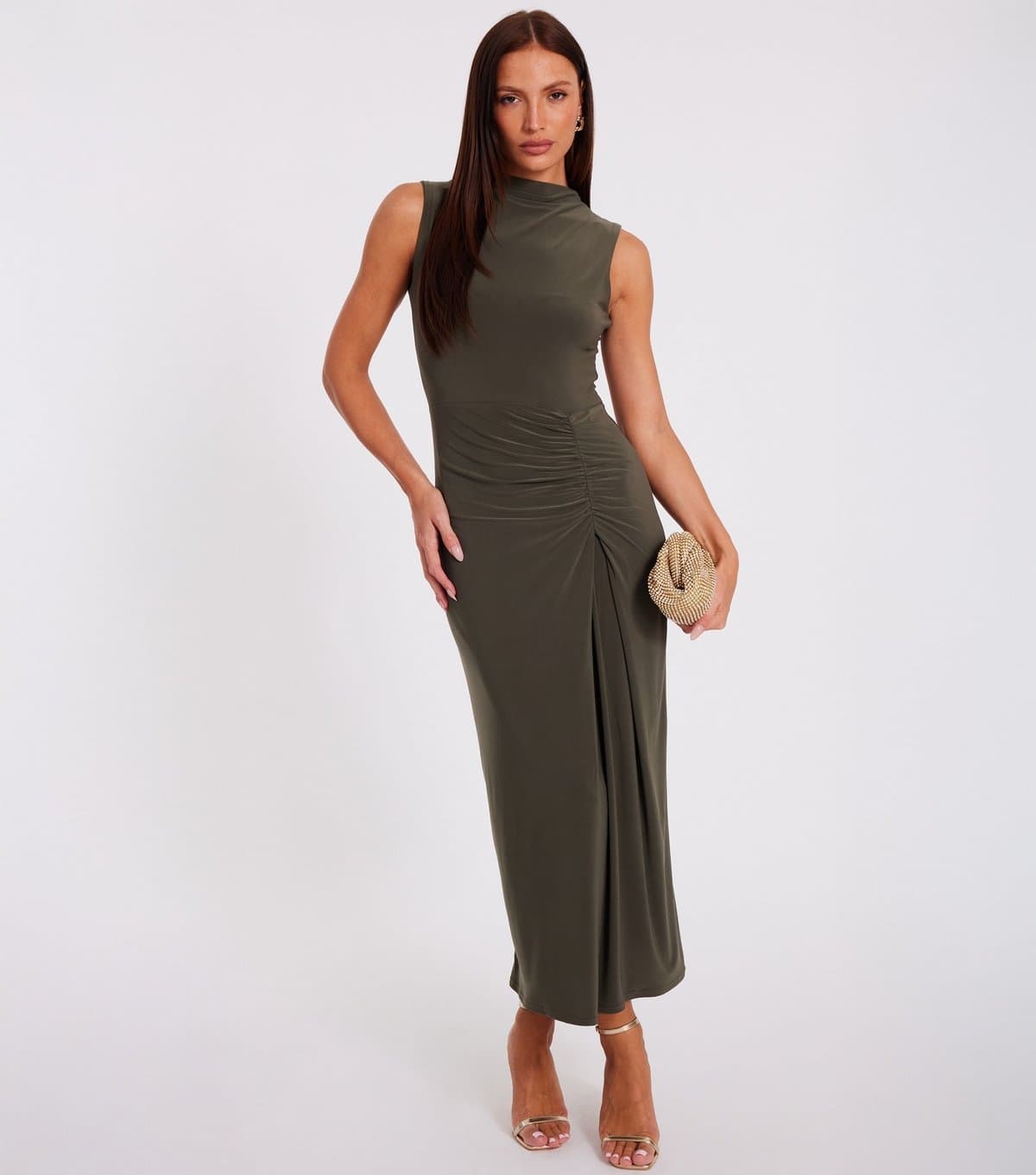 Quiz Women's Khaki Bodycon Midaxi Dress Quiz New Look