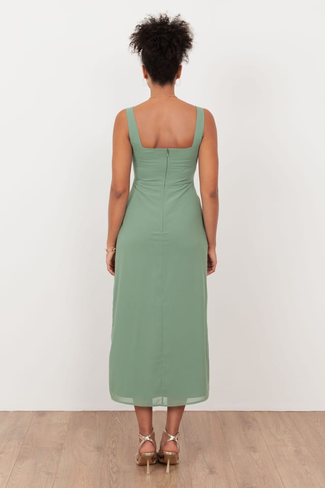 Maya Deluxe Maya Deluxe Women's Floral Embellished Square Neck Midaxi Dress in Light Green - 2