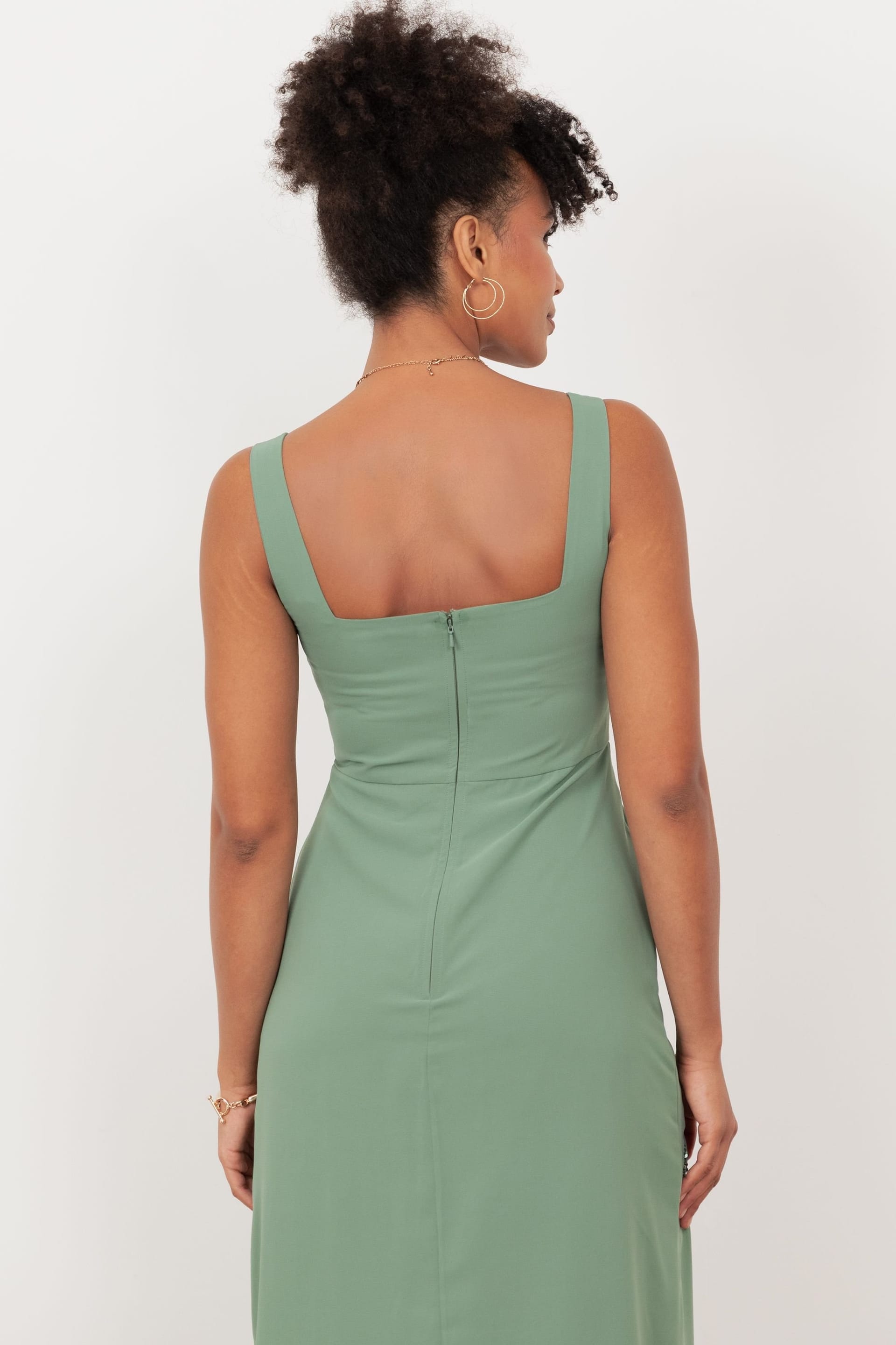 Maya Deluxe Maya Deluxe Women's Floral Embellished Square Neck Midaxi Dress in Light Green - 4