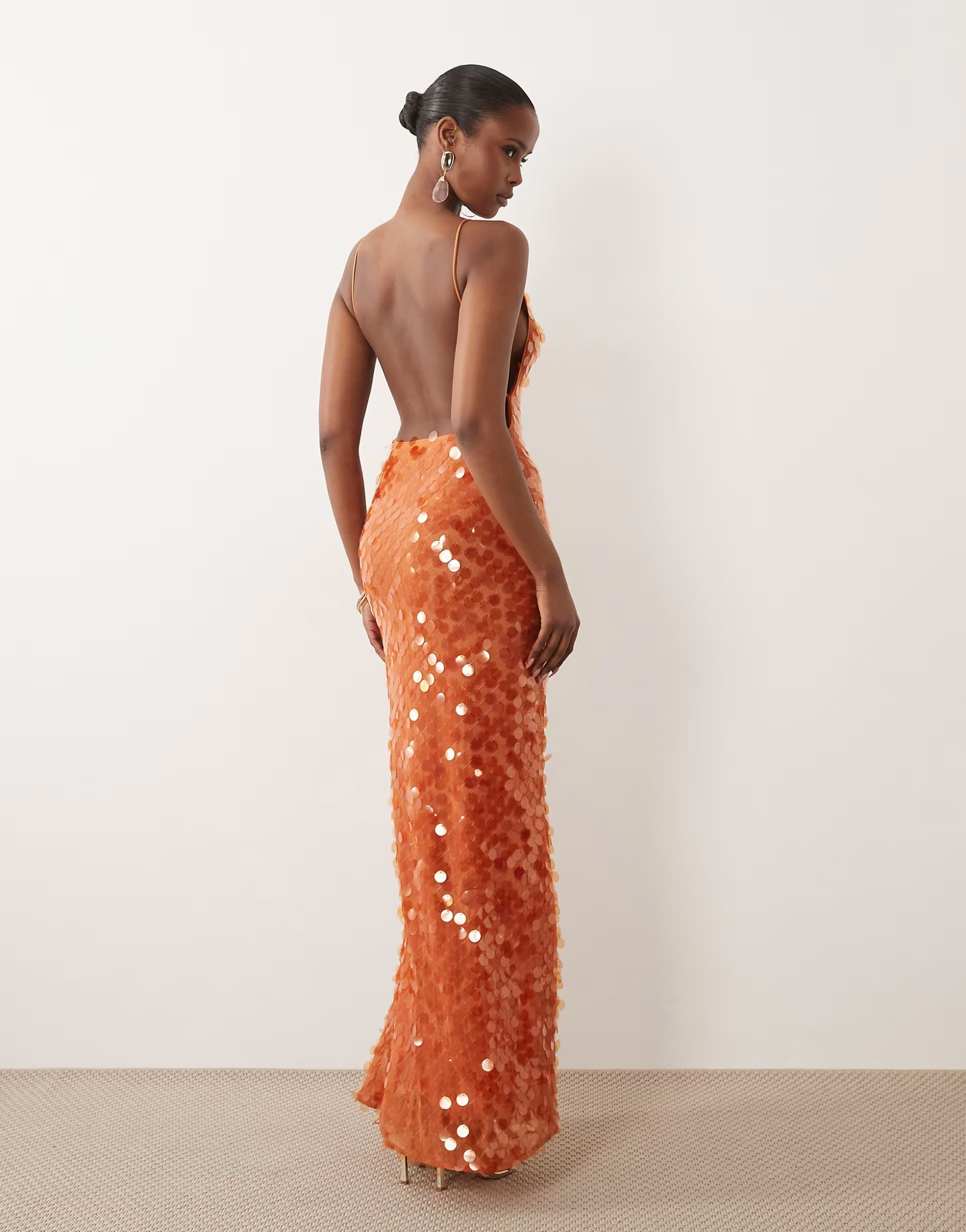 ASOS ASOS DESIGN disc sequin strappy maxi dress with open back detail in orange