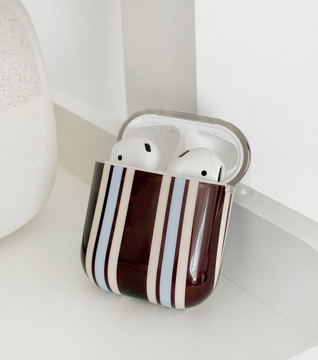 Coconut Lane Brown & Blue Striped Airpods Case Coconut Lane New Look - 2