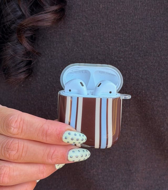 Coconut Lane Brown & Blue Striped Airpods Case Coconut Lane New Look - 3