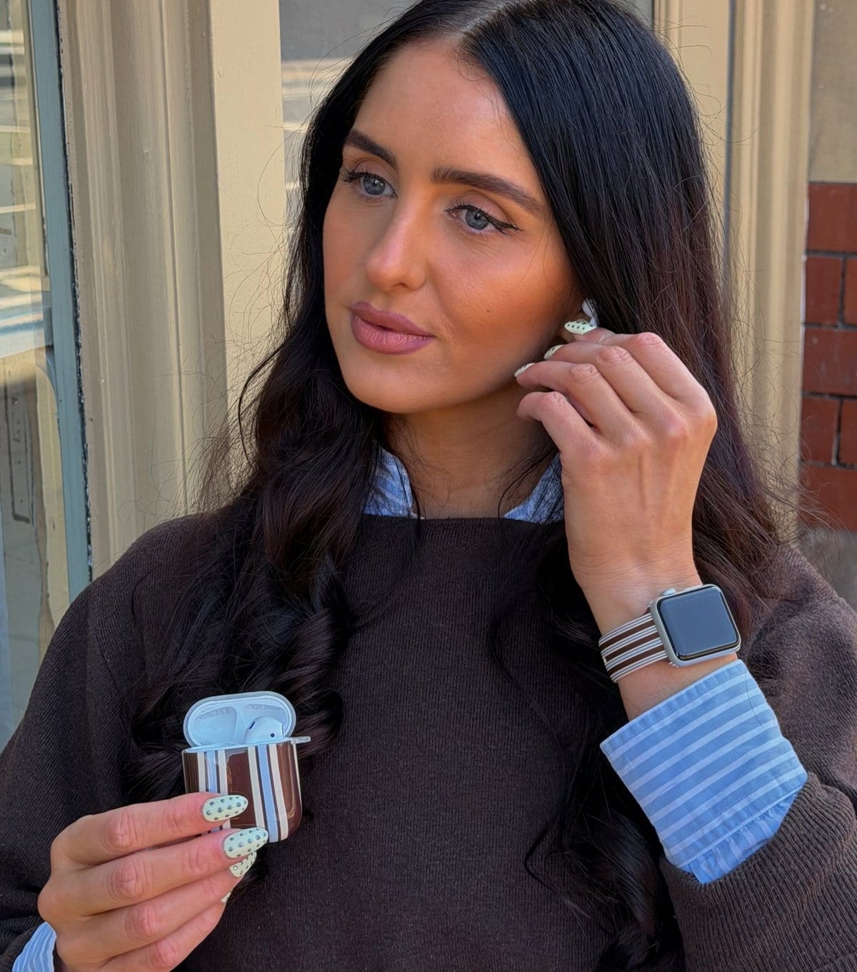 Coconut Lane Brown & Blue Striped Airpods Case Coconut Lane New Look - 4