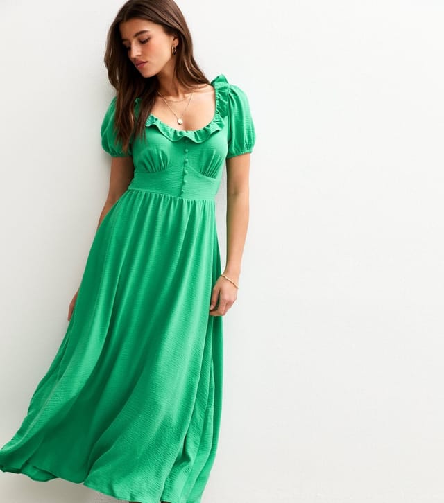 New Look Women's Bright Green Ruffle Trim V-Neck Midi Dress New Look - 3