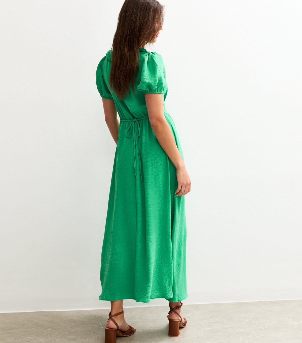 New Look Women's Bright Green Ruffle Trim V-Neck Midi Dress New Look - 4