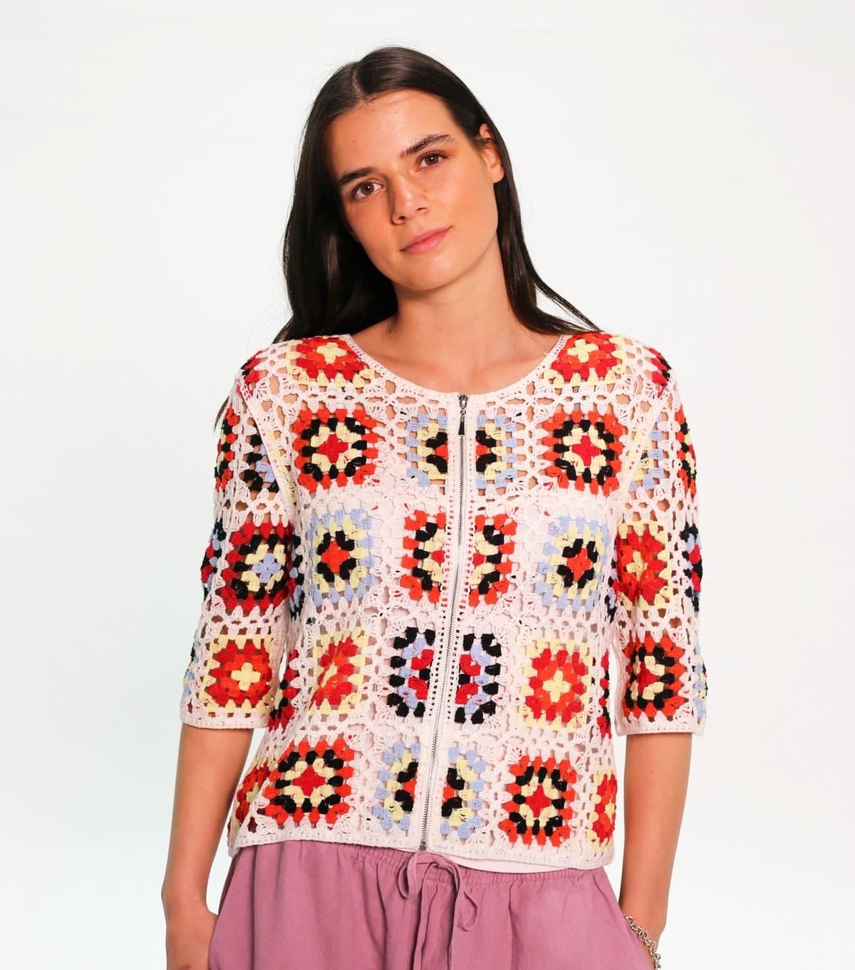 Sunshine Soul Women's White Crochet Boxy Bomber Jacket Sunshine Soul New Look