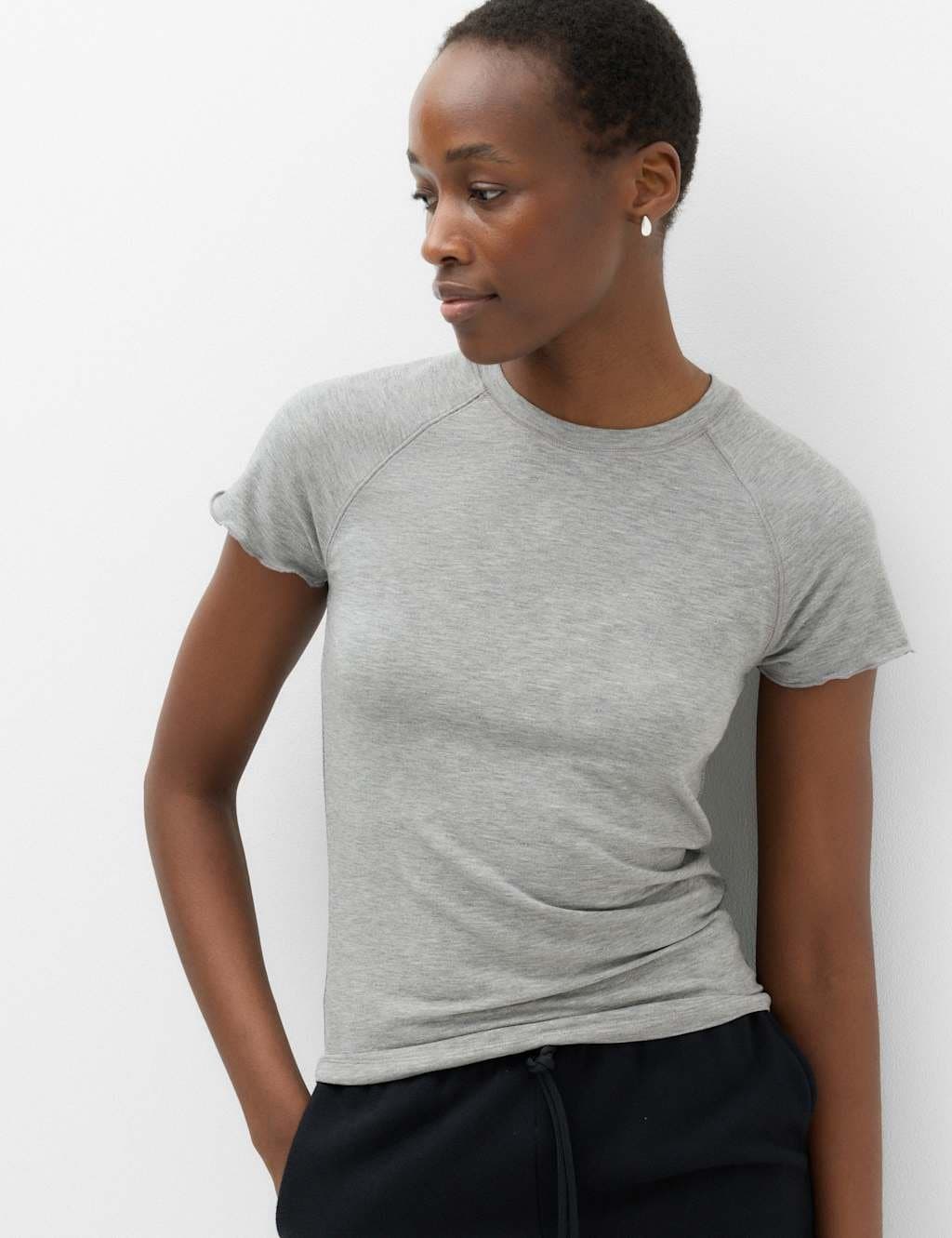 Marks & Spencer M&S Grey Marl Lettuce Edge T-Shirt