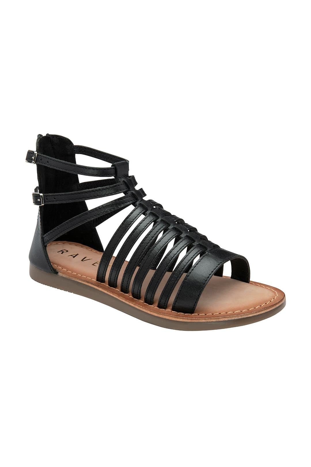 Ravel Ravel Women's Black Leather Flat Strappy Sandals