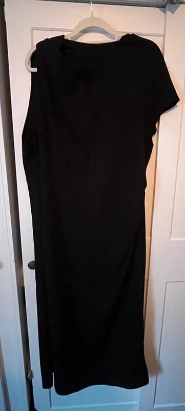 ASOS Curve ASOS Black Midi High Neck Ruched Shoulder Dress